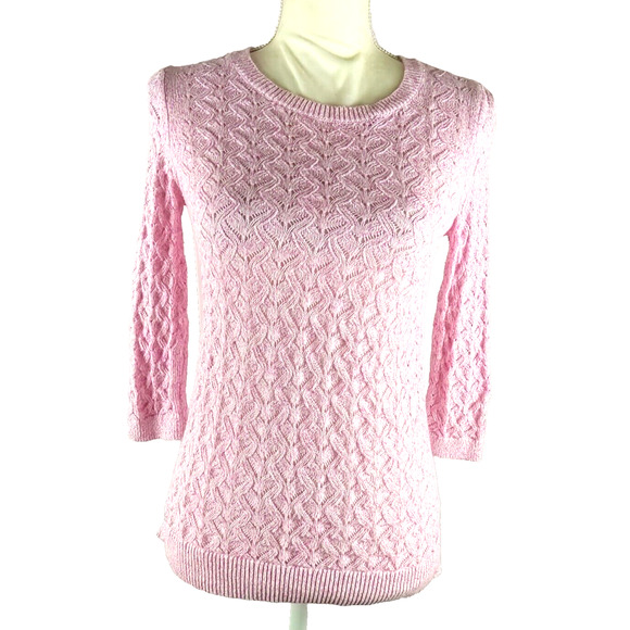 Talbot's Petite Women's Small Pink Sweater Size P Quarter Sleeve Lose Weave - Picture 1 of 8